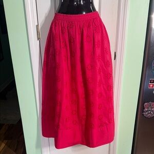 J. Crew Fuchsia Pink Cotton Eyelet Midi Skirt Vibrant Boho Chic Size Medium